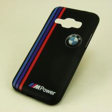 Ултра тънък силиконов калъф / гръб / TPU Ultra Thin i-Zore Case за Samsung Galaxy J1 2016 J120 - BMW / MPower / черен с червено и синьо райе