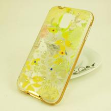 Луксозен силиконов калъф / гръб / TPU с камъни за Samsung G900 Galaxy S5 / Galaxy S5 Neo G903 - жълти цветя