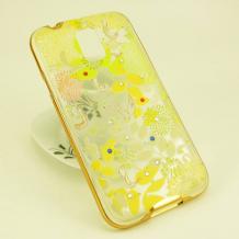 Луксозен силиконов калъф / гръб / TPU с камъни за Samsung G900 Galaxy S5 / Galaxy S5 Neo G903 - жълти цветя