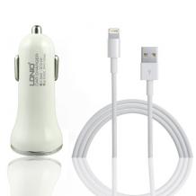 Оригинален USB кабел LDNIO C23 Car Charger 12V / 2 USB порта и Micro USB кабел 3.1A за Apple iPhone 5 / iPhone 5S / iPhone SE / iPhone 6 / iPhone 6 Plus - бяло