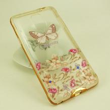 Луксозен силиконов калъф / гръб / TPU с камъни за Samsung Galaxy Note 4 N910 - Eternity / пеперуда / цветя