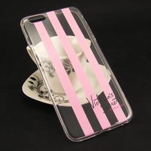 Твърд гръб за Apple iPhone 6 / iPhone 6S - прозрачен / розово райе / Victoria`s Secret