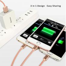 Оригинален USB кабел Baseus Portman Series 1.2М 3in1 Micro USB, iPhone USB Charging Cable, iPhone USB Data cable - сребрист