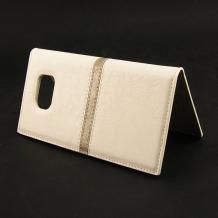 Кожен калъф Flip Cover S-View New Face за Samsung Galaxy S7 Edge G935 - бял