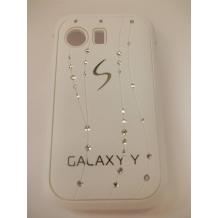 Заден предпазен капак / твърд гръб / с камъни за Samsung Galaxy Y S5360 - бял