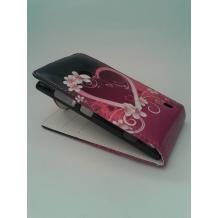 Кожен калъф Flip тефтер за Nokia Lumia 520 / Nokia Lumia 525 - лилав със сърце и цветя