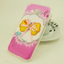 Силиконов калъф / гръб / TPU 3D за Samsung Galaxy J5 J500 - розов / жълта и розова панделка