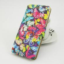 Кожен калъф Flip тефтер Flexi със стойка за Huawei P9 Lite - многоцветни пеперуди / брокат