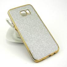 Луксозен силиконов калъф / гръб / TPU за Samsung Galaxy S7 Edge G935 - сребрист с брокат
