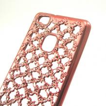 Луксозен силиконов калъф / гръб / TPU за Huawei P9 Lite - мрежа с орнаменти / Rose Gold