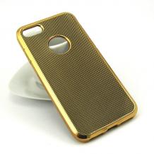 Луксозен силиконов калъф / гръб / TPU за Apple iPhone 7 - черен със златисто / точки