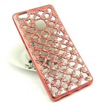 Луксозен силиконов калъф / гръб / TPU за Huawei P9 Lite - мрежа с орнаменти / Rose Gold