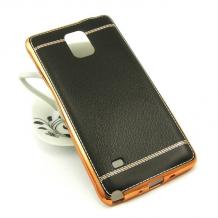 Луксозен силиконов калъф / гръб / TPU за Samsung Galaxy Note 4 N910 - черен / имитиращ кожа