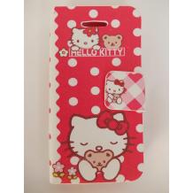 Кожен калъф Flip тефтер със стойка за Apple iPhone 4 / iPhone 4S - Hello Kitty / червено и бяло