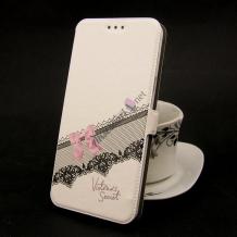 Кожен калъф Flip тефтер Flexi със стойка за Samsung Galaxy S3 I9300 / S3 Neo I9301 - бял / розова панделка / Victoria`s Secret