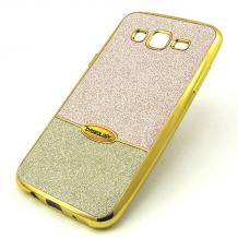 Луксозен силиконов калъф / гръб / TPU CASEOLOGY за Samsung Galaxy J5 J500 - Rose Gold със сребристо / брокат