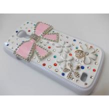 Луксозен заден предпазен твърд гръб / капак / с цветни камъни за Samsung Galaxy S4 Mini I9190 / I9192 / I9195 - розова панделка