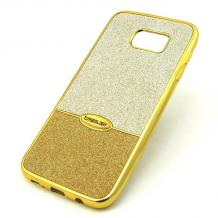 Луксозен силиконов калъф / гръб / TPU CASEOLOGY за Samsung Galaxy S7 Edge G935 - златисто със сребристо / брокат
