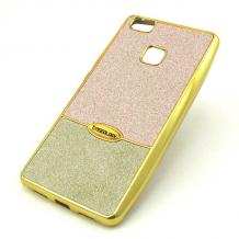 Луксозен силиконов калъф / гръб / TPU CASEOLOGY за Huawei P9 Lite - Rose Gold със сребристо / брокат