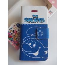 Кожен калъф Flip тефтер със стойка за Apple iPhone 5 / iPhone 5S - The Smurfs / син