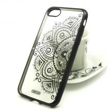Луксозен силиконов калъф / гръб / TPU BECKBERG Golden Faith Series с камъни за Apple iPhone 7 - прозрачен / черно цвете / орнаменти