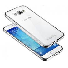 Луксозен силиконов калъф / гръб / TPU за Samsung Galaxy Grand Prime G530 - прозрачен / сребрист кант