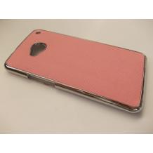 Заден предпазен твърд гръб / капак / за HTC One M7 - розов с метален кант
