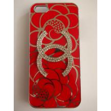 Луксозен предпазен твърд гръб / капак / с камъни за Apple iPhone 5 / iPhone 5S - червен с фигури