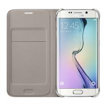 Оригинален кожен калъф Flip Cover Wallet / EF-WG925PFE за Samsung Galaxy S6 Edge G925 - златист