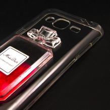 Луксозен силиконов калъф / гръб / TPU 3D за Samsung Galaxy J5 J500 - прозрачен / парфюм / розови сърца