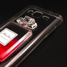 Луксозен силиконов калъф / гръб / TPU 3D за Samsung Galaxy J3 / Galaxy J3 2016 J320 - прозрачен / парфюм / розови сърца