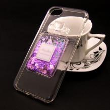 Луксозен силиконов калъф / гръб / TPU 3D за Apple iPhone 7 Plus - прозрачен / парфюм / лилави сърца