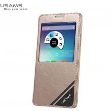 Луксозен кожен калъф Flip тефтер S-View Usams Viva Series за Samsung Galaxy Note 4 N910 - златист