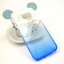 Луксозен силиконов калъф / гръб / TPU 3D за Samsung Galaxy S6 Edge G925 - прозрачен със синьо / преливащ / миши ушички