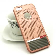 Луксозен твърд гръб UNUK за Apple iPhone 5 / iPhone 5S / iPhone SE - Rose Gold / точки / сив карбон