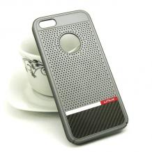 Луксозен твърд гръб UNUK за Apple iPhone 5 / iPhone 5S / iPhone SE - сив / точки / карбон