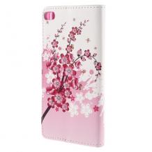 Кожен калъф Flip тефтер със стойка за Huawei Ascend P8 - Peach Blossom