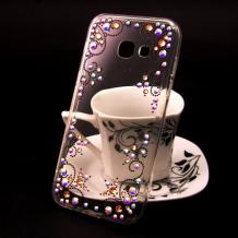 Луксозен силиконов калъф / гръб / TPU с камъни за Samsung Galaxy A3 2017 A320 - прозрачен / многоцветен / черни точки