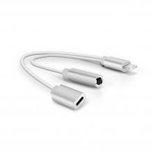 2в1 Lightning Адаптер / сребрист / към USB 8pin / Audio 3.5mm за iPhone 7G / iPhone 7 Plus / iPad