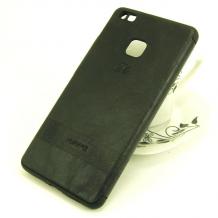 Луксозен силиконов калъф / гръб / TPU за Huawei P9 Lite - черен / кожа