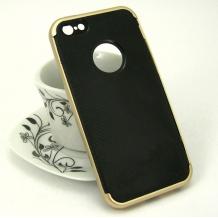Луксозен силиконов калъф / гръб / TPU Apple iPhone 5 / iPhone 5S / iPhone SE  черен / златист кант / carbon
