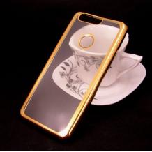 Луксозен силиконов калъф / гръб / TPU за Huawei Honor 8 - прозрачен / златист кант