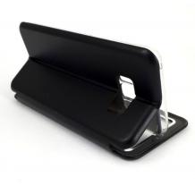 Луксозен кожен калъф Flip тефтер OPEN S-View със стойка за Samsung Galaxy S6 Edge G925 - черен
