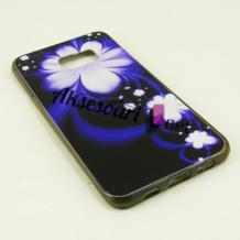 Силиконов калъф / гръб / TPU за Samsung Galaxy S6 Edge+ G928 / S6 Edge Plus - лилав / бели цветя