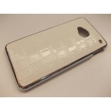 Заден предпазен твърд гръб / капак / Croco за HTC One M7 - бял с метален кант