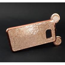 Луксозен силиконов калъф / гръб / TPU 3D с камъни за Samsung Galaxy S7 Edge G935 - Rose Gold / миши ушички