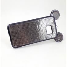 Луксозен силиконов калъф / гръб / TPU 3D с камъни за Samsung Galaxy S7 Edge G935 - тъмно сив / миши ушички