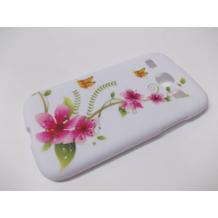 Силиконов калъф / гръб / TPU за Samsung Galaxy Core I8260 / Samsung Core I8262 - бял с розови цветя и пеперуди
