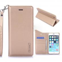Кожен калъф Flip тефтер Canvas Diary Hanman със стойка за Huawei P10 Lite - златист