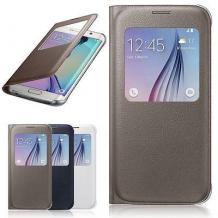 Кожен калъф Flip Cover тип тефтер за Samsung Galaxy S6 Edge+ G928 / S6 Edge Plus - златен